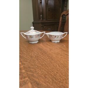 Porcelain Sugar Bowl With Lid & Creamer Czechoslovakia Set China 2pc Gold Trim